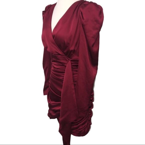 Lavish Alice Long Sleeve Satin Ruched Mini Dress Size 6 NWT - Picture 5 of 10